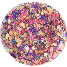 Load image into Gallery viewer, 204 Kaleidoscope 4.5G
DESCRIPTION
A clear gel with different sized pink, violet, indigo, orange and lime hexagon-shaped fragments encased within it
Colour Catalogue
Product Guide 
Pl