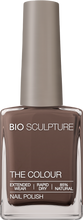 Load image into Gallery viewer, A bottle of BIO SCULPTURE nail polish in 'THE COLOUR', featuring a dark brown shade with a metallic taupe cap on a white background.