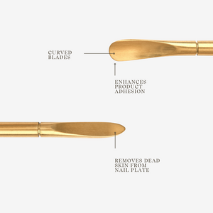 Gold cuticle nipper with labeled features on a white background