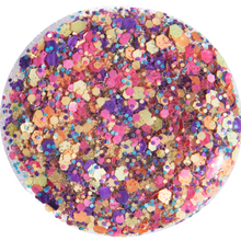 Load image into Gallery viewer, 204 Kaleidoscope 4.5G
DESCRIPTION


A clear gel with different sized pink, violet, indigo, orange and lime hexagon-shaped fragments encased within it

Colour Catalogue
Product Guide 

Pl