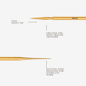 Navy brand detailing tool with fine point tip on a white background