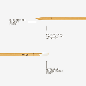 Two makeup brushes with 'Navy' branding on a white background, featuring text about sustainability and precision.