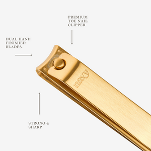 Gold toe nail clipper with 'manly' branding on a white background