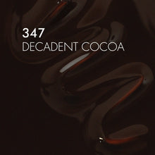 Load image into Gallery viewer, A dark chocolate swirl on a black background with white text reading '347 DECADENT COCOA'.