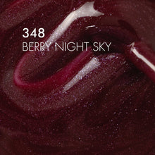 Load image into Gallery viewer, A close-up of a glossy dark berry night sky nail polish swatch with white text overlay reading '348 BERRY NIGHT SKY'.