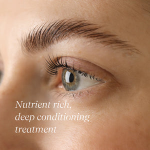 Close-up of an eye with text about a nutrient-rich deep conditioning treatment