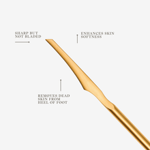 Charger l&#39;image dans la galerie, Gold foot file with text describing its features on a white background