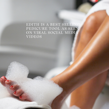 Charger l&#39;image dans la galerie, Person with foot in a bubble bath, promoting Edith as a best-selling pedicure tool.