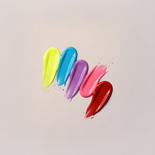 Load image into Gallery viewer, Five colorful lipstick swatches on a light beige background